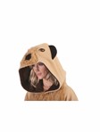Micah the Meerkat Adult Unisex Funsie: Beige Hooded Union suit with gold furry chest & tail, one size fir most adult