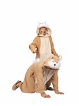 Vixie the Fox Adult Unisex Funsie: Kahki & beige hooded union suit with furry tail, one size fits most adult