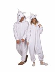 Una the Unicorn Adult Unisex Funsie: Whiye unicorn hooded union suit with tail, one size for most adult