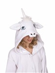 Una the Unicorn Adult Unisex Funsie: Whiye unicorn hooded union suit with tail, one size for most adult