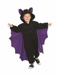Bugsy the Bat Toddler Funsie: B;ack hooded union suit with purple wings, size 3T-4T